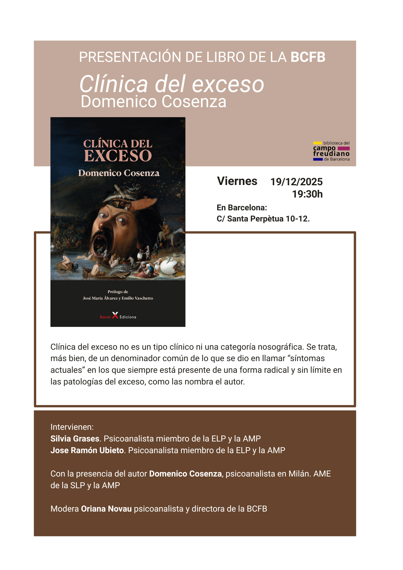 Presentación de libro: Clínica del exceso. Domenico Cosenza