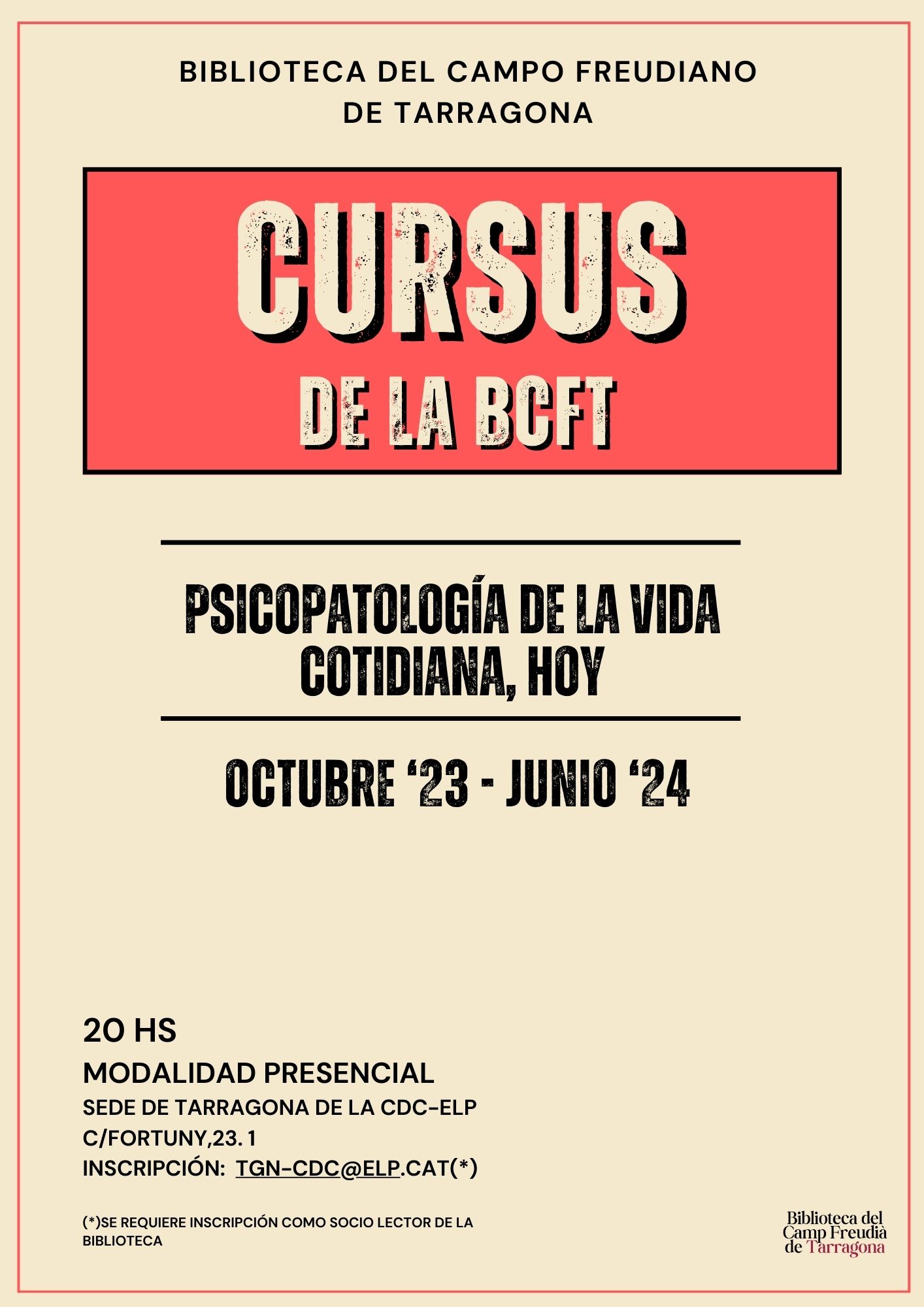 Cursus de la BCFT Psicoapatologia de la vida quotidiana, avui
 