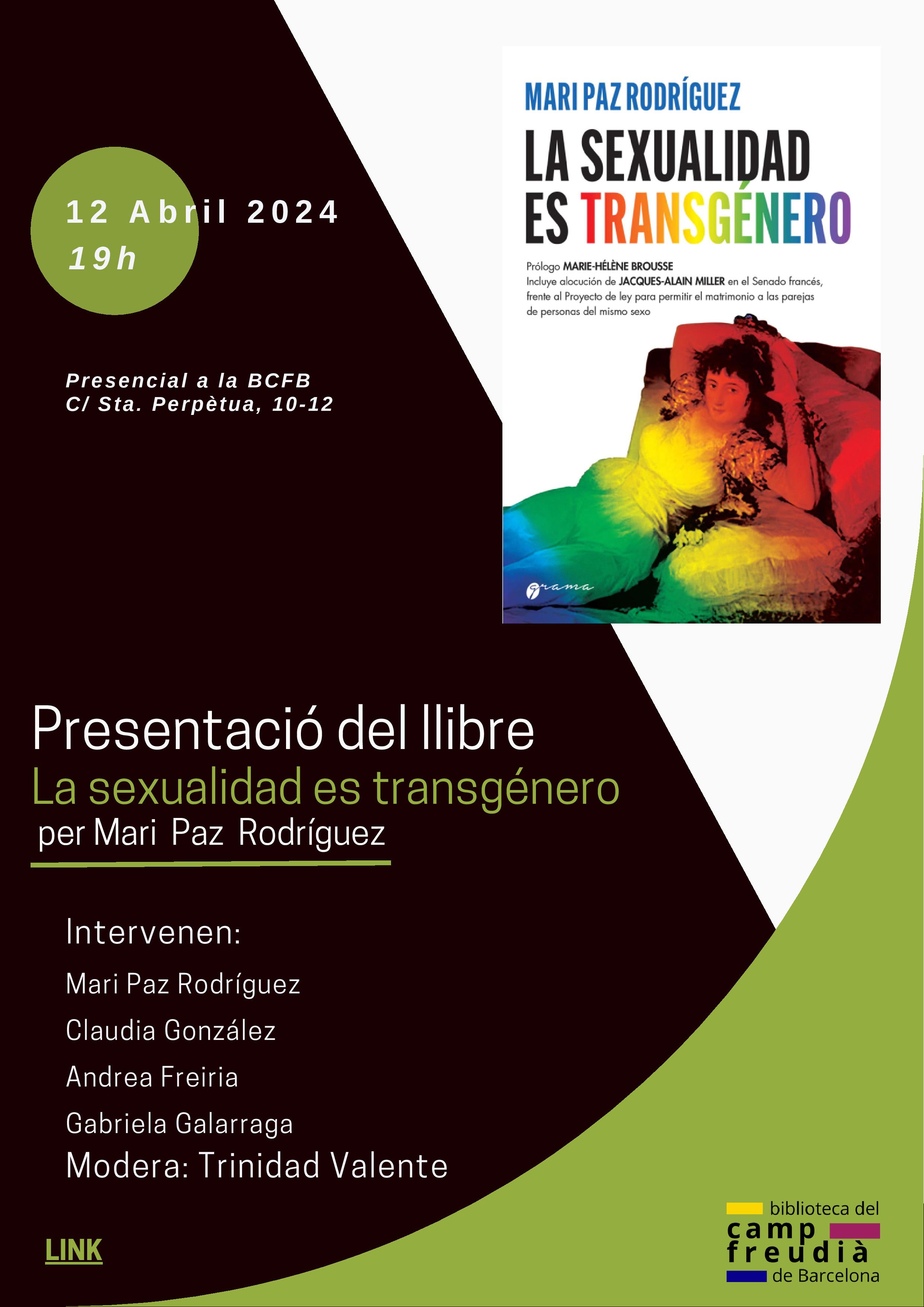 La BCFB presenta el llibre La sexualidad es transgénero, de Mari Paz Rodríguez